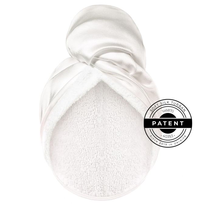 Купити Soft Silk Turban Шовковий рушник-тюрбан з махрою білий з доставкою.
