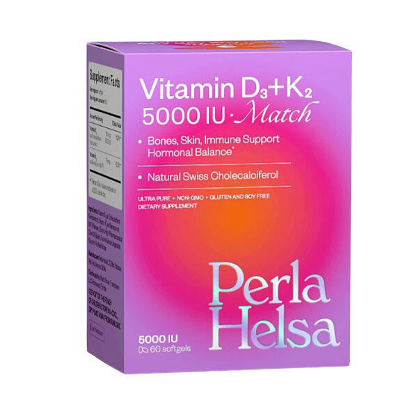 Купити вітамін D3 + K2 Perla Helsa Vitamin D3 + K2 5000 МО (IU) MATCH 60 капсул з доставкою по Україні.