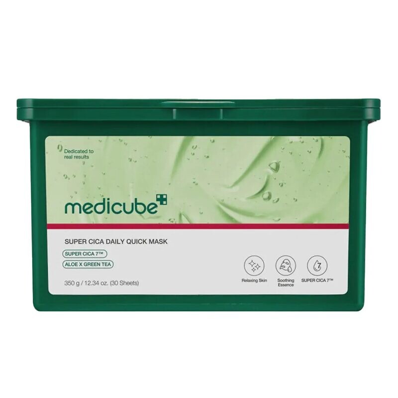 Medicube Super Cica Daily Quick Mask 30 шт - Набір заспокійливих масок з центелою, алое та зеленим чаєм