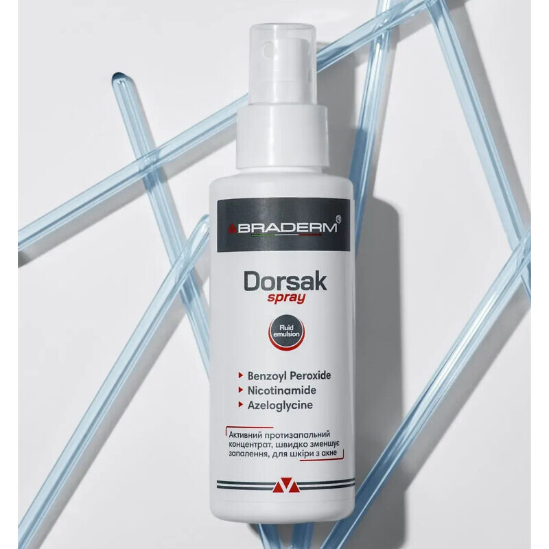 Braderm Dorsak Spray 100 мл – Активний протизапальний спрей з Бензоїл пероксидом 6% - Зображення 3