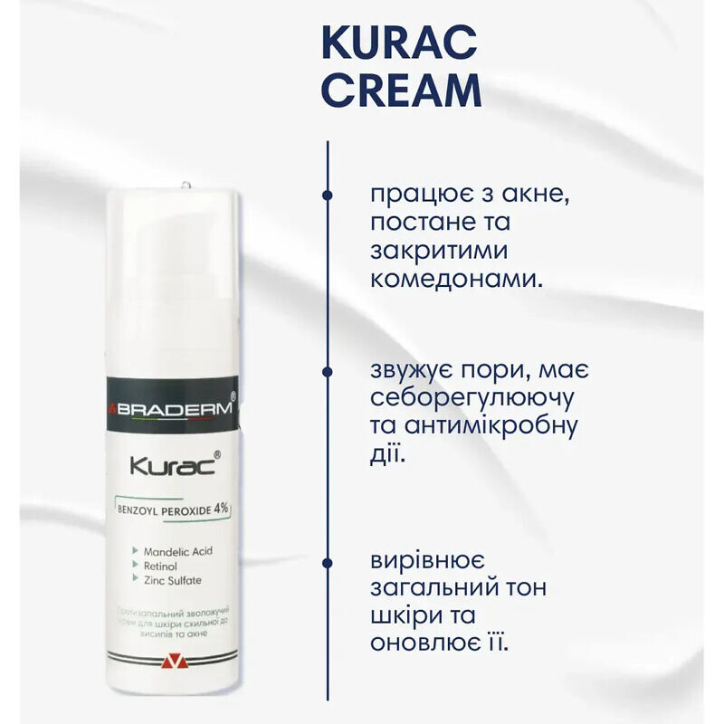Braderm Kurac Cream 30 мл – Активний протизапальний крем з бензоїл пероксидом 4% - Зображення 4