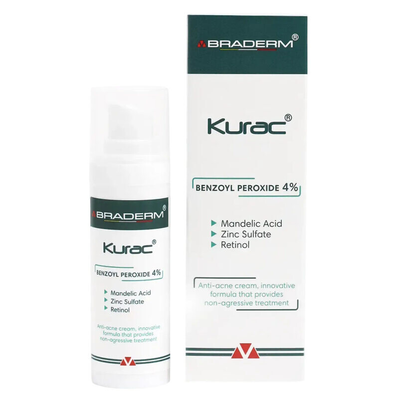 Купити активний протизапальний крем з бензоїл пероксидом 4% Braderm Kurac Cream 30 мл з доставкою по Україні.